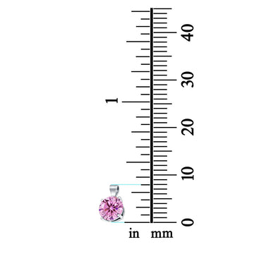 Round Simulated Pink CZ Charm Pendant 925 Sterling Silver (8mm)